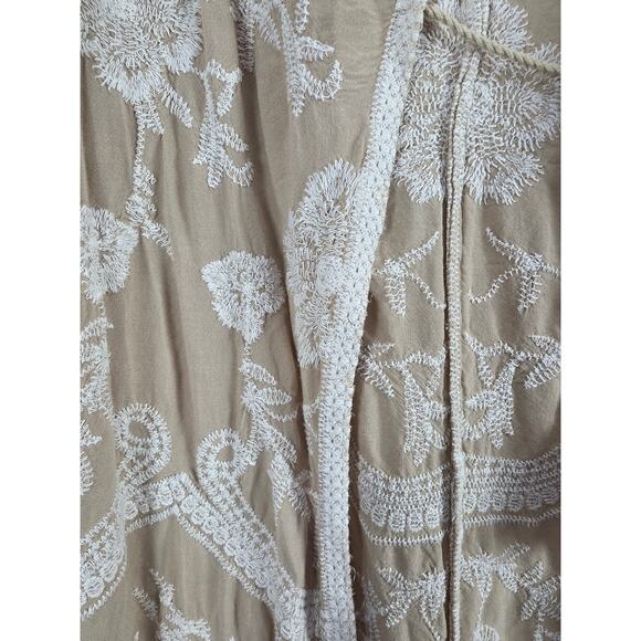 Solitare Cottage Core Cardigan L Womens Boho Coquette Embroidered Tan Coastal - Picture 5 of 6